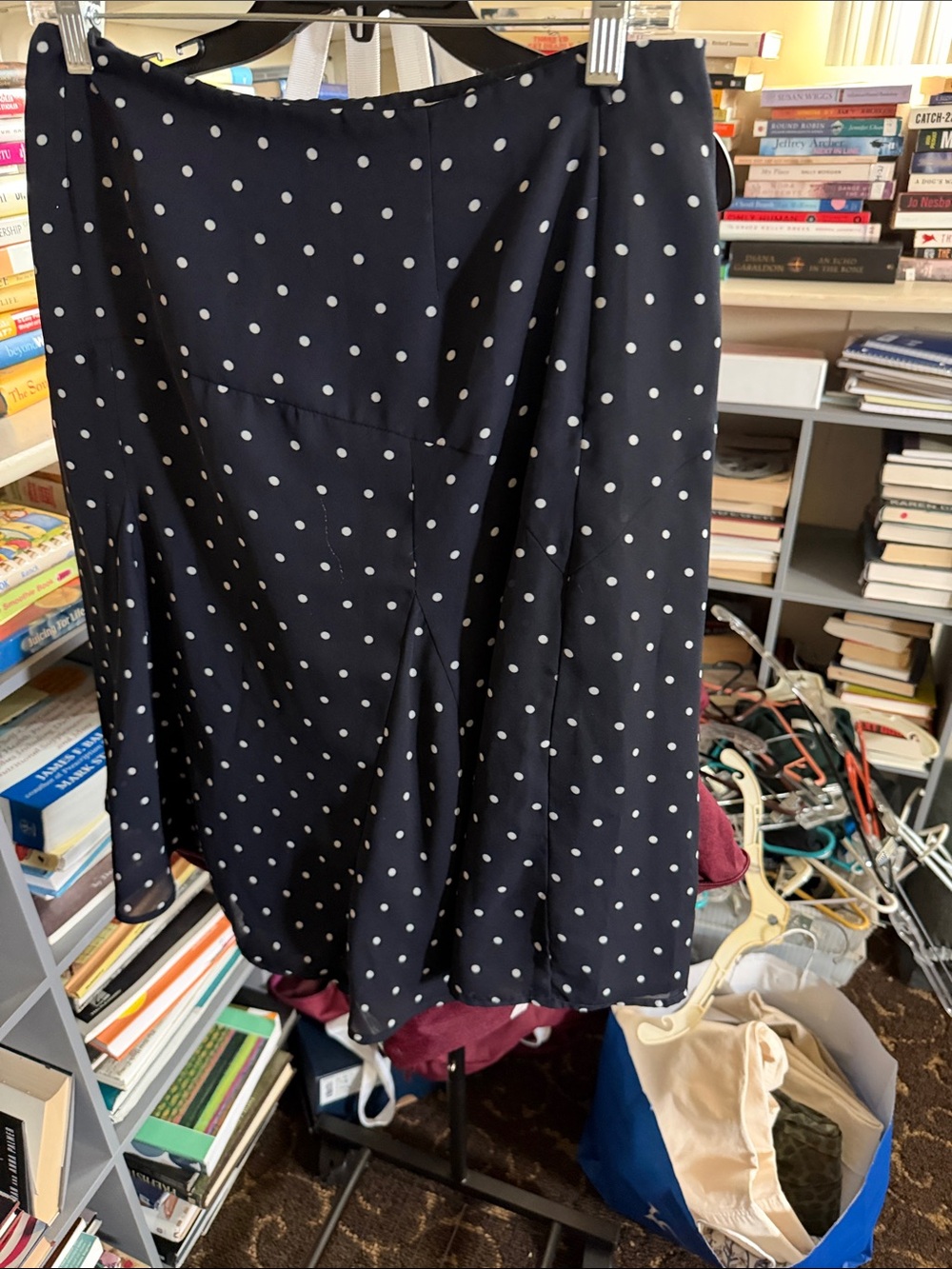 Rena Rowan Navy Blue Polka Dot A-Line Skirt